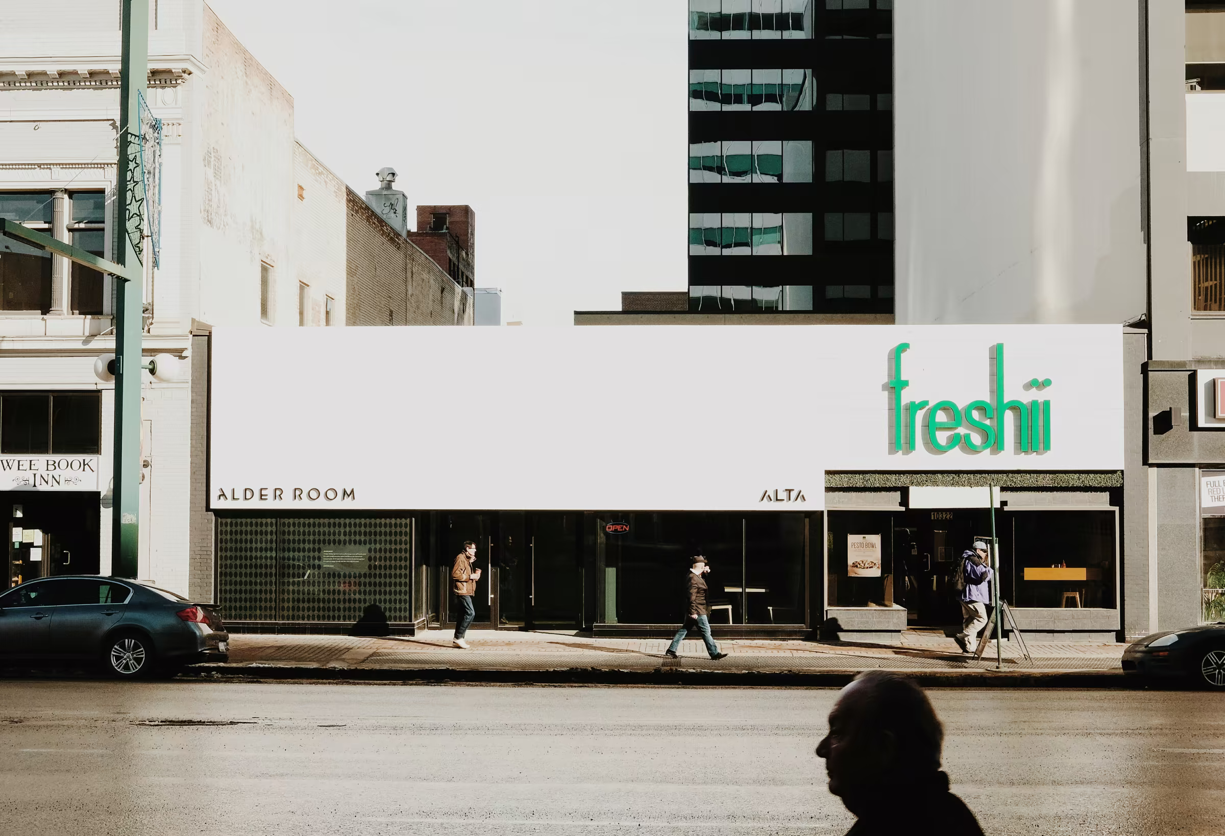 Freshii storefront with illuminated channel letters